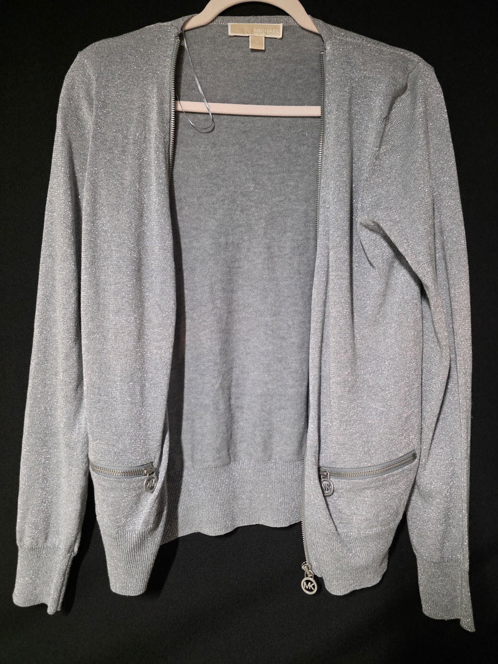 Michael Kors Light Silver Metallic Open-Front Cardigan